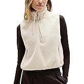 Xaspee Womens Fleece Sherpa Vest Half Zip Pullover Drawstring Sleeveless Cropped Casual Warm Fuzzy Vests with Pockets