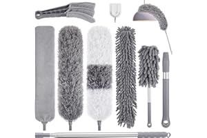 WLICH 9PCS Dusters for Cleaning,Extendable Microfiber Duster with Extension Pole Up to 100'',Bendable Washable and Reusable Dusters Kit for Ceiling Fans, High Ceilings,Blinds,Furniture and Cars