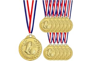 Jauisus 12 Pcs Soccer Medals for Awards for Kids and Adults, 2 Inch Gold Award Medals, Soccer Metals Olympic Style Winner Awards with Neck Ribbon for Kids Sports Soccer Games Party Favors
