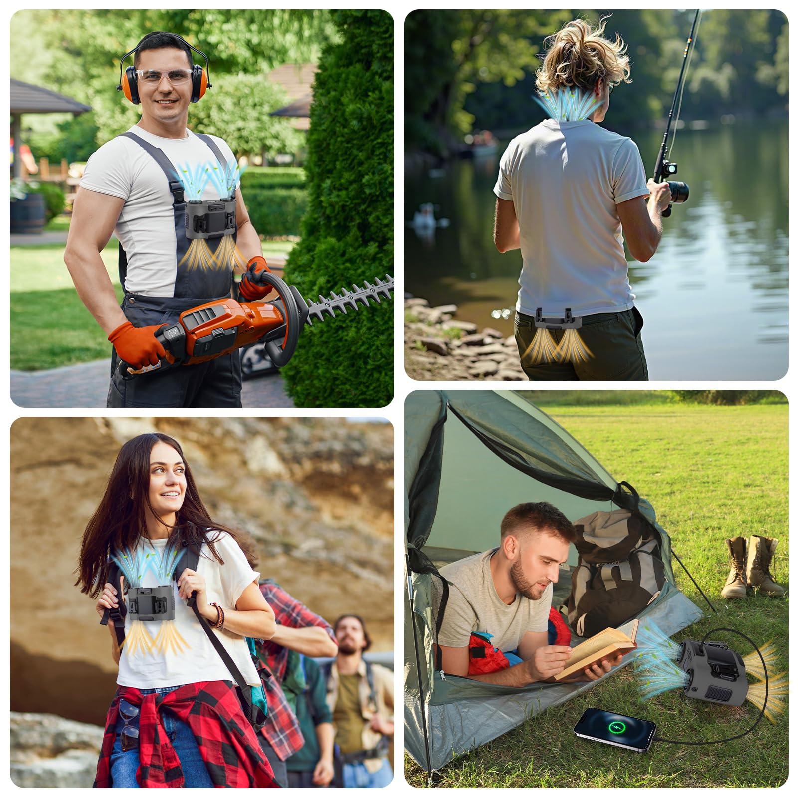 42H Portable Waist Fan, 28000mAh Rechargeable Wearable Belt Fans, 16000 RPM Cooling Neck Body Powerful Shirt Personal Cooling Fan for Outdoor Jobsite Camping Travel in Grey
