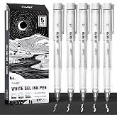 JusArt White Gel Pens for Art with Assorted Tips, 5 Pack | 0.4mm, 0.5mm &amp; 1.0mm White Ink Pens for Black Paper, Drawing, Journaling &amp; DIY Crafts, Ideal for Artists &amp; Art Supplies