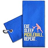 ERHACHAIJIA Eat Sleep Pickleball Repeat Embroidered Pickleball Sports Towel with Clip. Funny Pickleball Gifts for Men Women Pickleball Lover, Birthday Retirement Mother's Day
