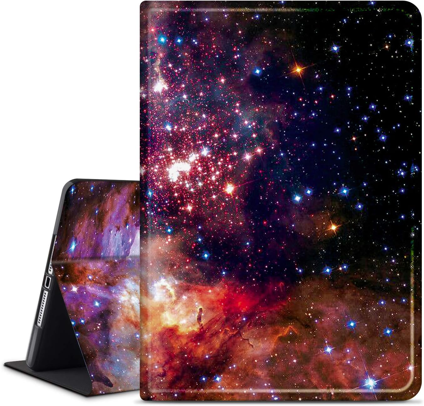 ANERIMST iPad 7th Generation Case, iPad 10.2 2019 Case, Microfiber Lining, Soft TPU Back Case, Protective Leather Case, Auto Sleep/Wake iPad Cover Smart Case for Apple iPad 7th Gen (red-starrysky)