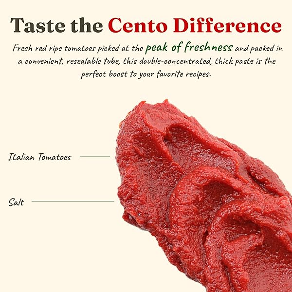 CENTO TOMATO PASTE, 4.56 OZ TUBE, DOUBLE CONCENTRATED, THICK PASTE FROM RED, RIPE TOMATOES, GROWN AND PROCESSED IN ITALY