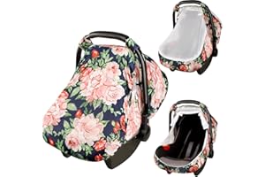 SWESEN Baby Car Seat Cover, Floral Car Seat Covers Canopy for Newborn, Soft Infant Carrier Covers with Breathable Mesh Window, Privacy Sun Shade for Summer.