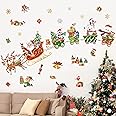 decalmile Christmas Window Wall Decals Santa Claus Reindeer Wall Stickers Christmas Train Snowman Penguin Bear Window Clings 