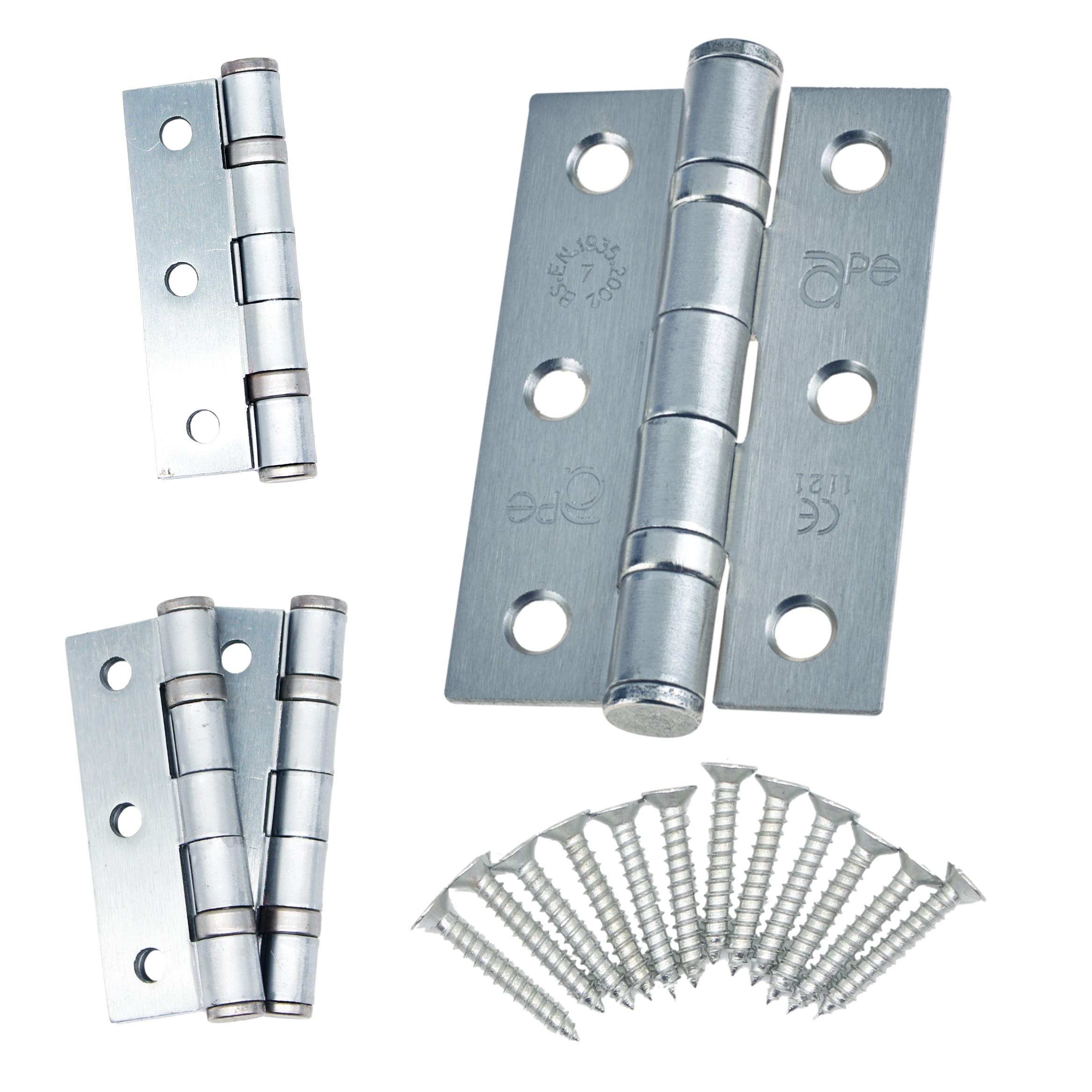 Door Hinge 3" / 76mm Satin Chrome Ball Bearing Washer CE Grade 7 for Fire Door 2 Pair