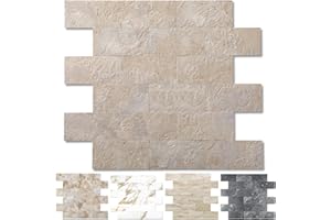 REOVATILE 10-Pack Peel and Stick Tile Backsplash 12"X12" PVC Wall Tiles, Stick on Backsplash for Kitchen, Bathroom Tile, Fireplace Décor, Laundry Table, Stair Decals in Beige Stone