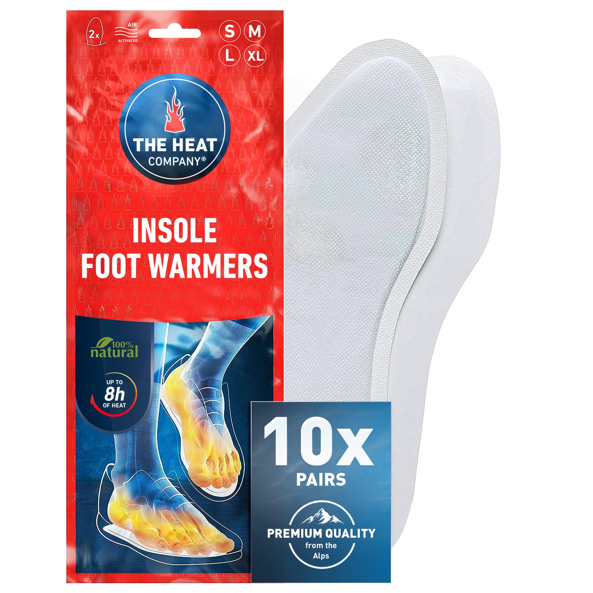 THE HEAT COMPANY Insole Foot Warmers - 10 Pairs - EXTRA WARM - 8 Hours of Warmth - Instant Heat - Air Activated - Purely Natural - Small Size: 3-5
