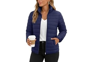 TACVASEN Womens Puffer Jacket Quilted Lightweight Stand Collar Zip Up Down Coat Warm Winter with 4 Pockets