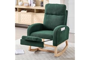 Garvee Green Sherpa Rocking Chair, Adjustable Reclining Rocker with Armrest Pocket, Cozy Living Room Nursery Chair, Sherpa Up