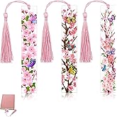 3Pcs Flower Acrylic Bookmarks with Tassels, Transparent Floral Bookmarks, Cute Pressed Flower Book Marks for Women Teacher Book Lovers, Personalized Page Marker Hanging Tag Gifts