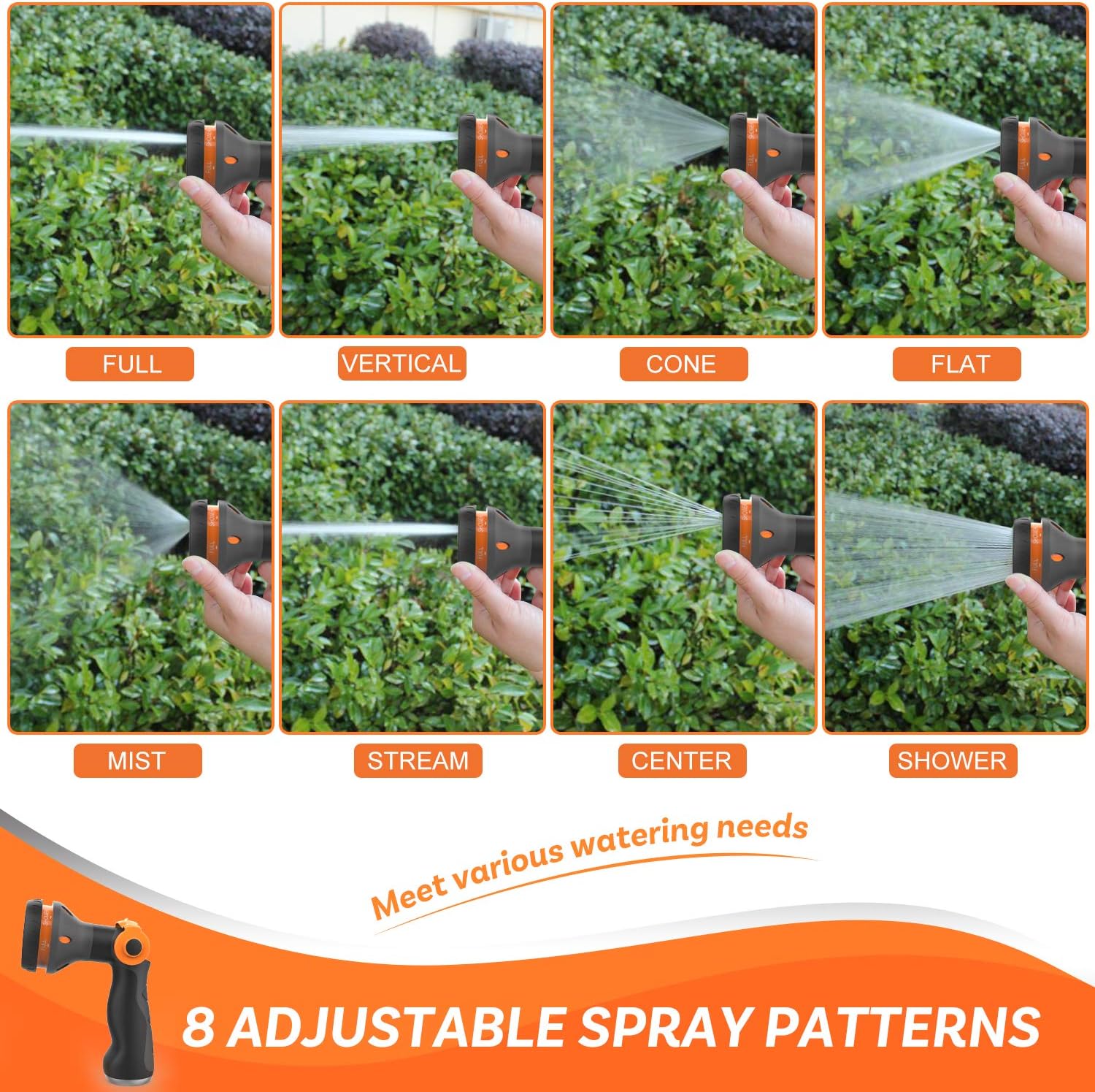 Waysonl Hose Nozzle Garden, Spray Nozzle High Pressure with 8 Adjustable Watering Patterns Thumb Control, Slip Resistant Heavy Duty Water Hose Nozzle for Garden Hose, Watering, Washing, Cleaning : Garden & Outdoor