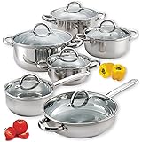 Cook N Home 12-Piece Stainless Steel Cookware Set, Silver