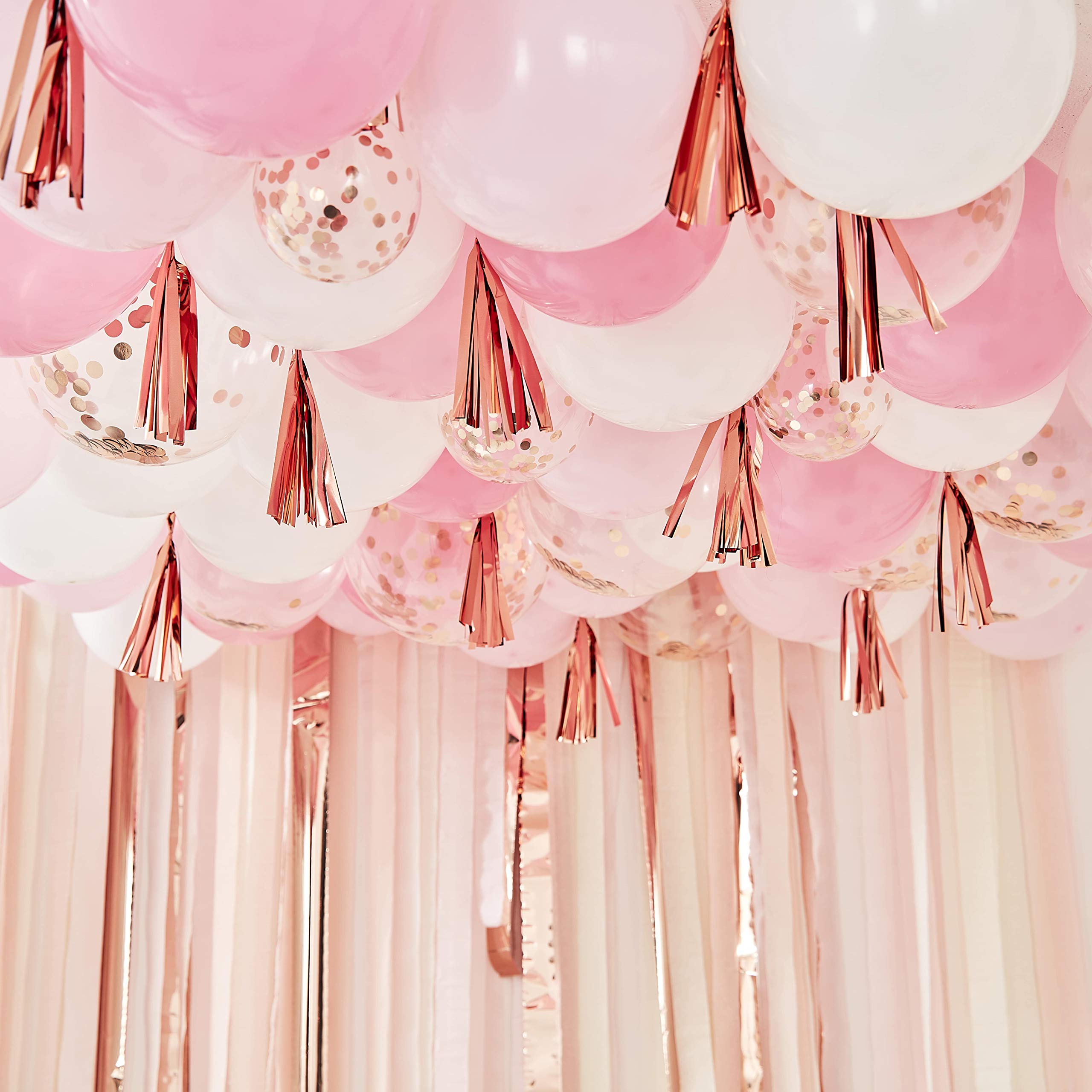 Ginger Ray Blush, White and Rose Gold Ceiling Balloons with Tassels - Mix It Up