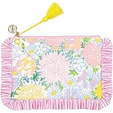 Lilly Pulitzer Ruffle Zipper Pouch, Cute Pencil Case for Adults, Travel Toiletry Bag, Small Pouch Bag for Supplies, Makeup or Toiletries (Lilly Garden Home)
