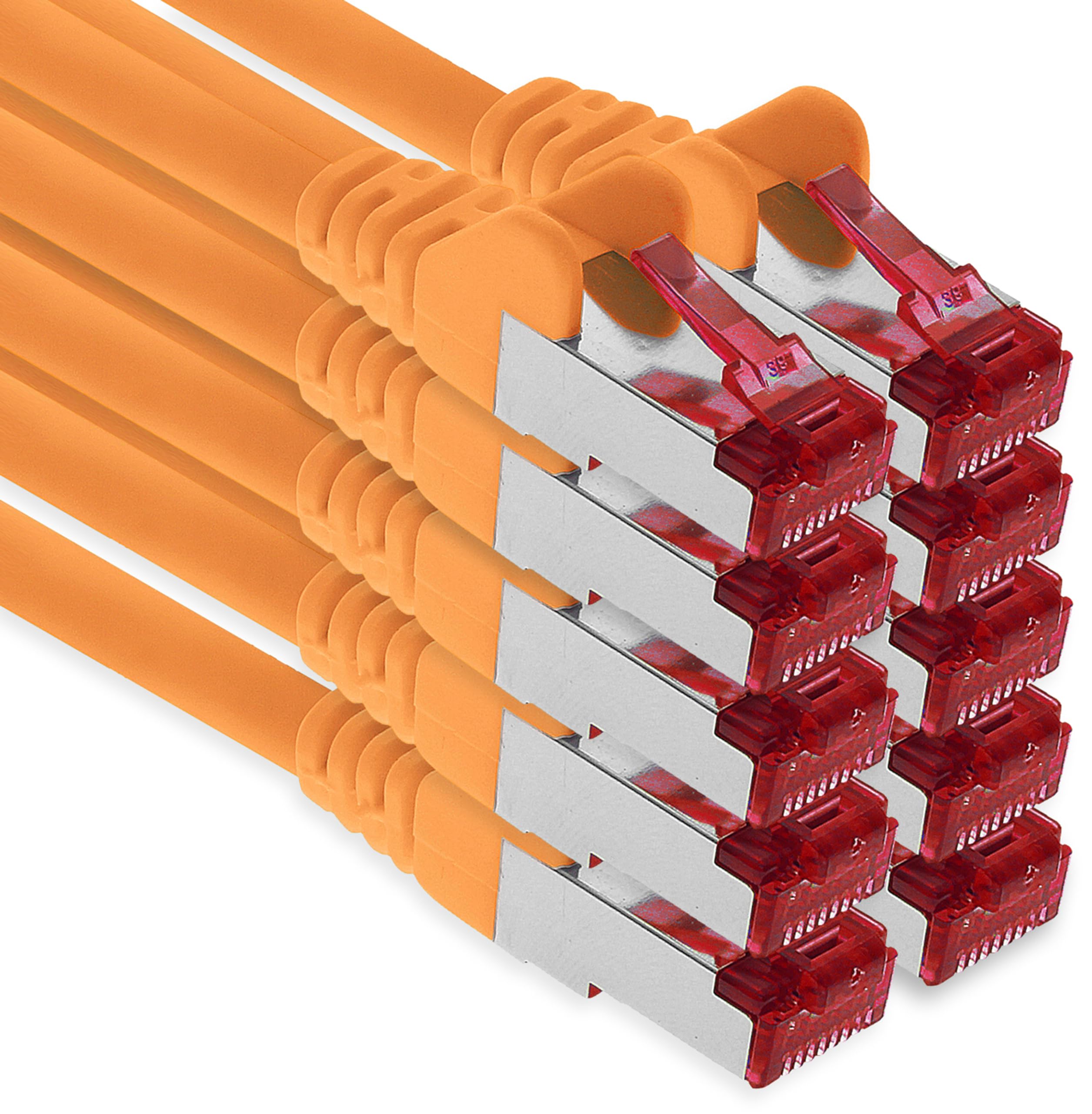 1aTTack.de - 10x 10m CAT6 patch cable S/FTP PIMF shielding CAT.6 RJ45 network cable Ethernet cable DSL LAN router switch modem patch panel - orange - 10 pieces