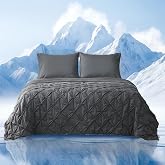 Am&eacute;lie Home Elegant Pintuck Cooling Comforter Queen Size, Charcoal Grey | Cooling Blanket for Hot Sleepers, Lightweight Summer Bedding with Q-Max 0.45 Cooling Fabric, Cold Blanket, 90''x90''