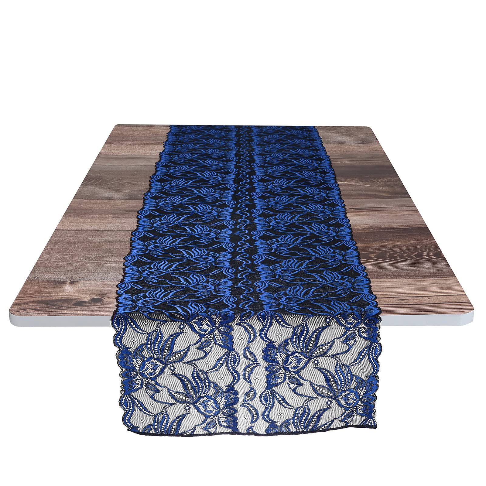mookaitedecor 13x70 Inch Black & Blue Floral Lace Table Runner, Embroidered Vintage Elegant Rectangular Festive Table Runner for Wedding Dinner Party Coffee Table Christmas Living Room Home Decor