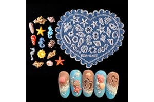 LIFOOST 3D Nail Art Molds Mini Size Silicone Mold Ocean Themed Sea Shell Starfish Conch Turtle Seahorse Carving Template Resin Mould for Jewelry Making Embossed Stencils