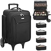 Relavel Rolling Makeup Case with 4 Small Makeup Bags, Large Make Up Travel Organizer with 2 big Wheels, Professional Lockable Makeup Artist Backpack with Adjustable Dividers for Daily Use - Black