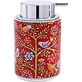 Bico Red Spring Bird Ceramic 12oz Soap Dispenser with Removable Pump, Ideal for Kitchen, Bathroom, Lotion and Essential Oil