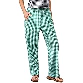 Livtany Women's Mid-Rise Plaid Wide Leg Lounge Long Pant Classic Gingham Print Stretchy Elastic Waist Trouser with Pocket