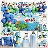 Hombae Ofishally One Birthday Decorations, Gone Fishing 1st Party Decorations Backdrop, The Big One Backdrop Balloon Photo Highchair Banner Box Cutout Crown Poster for First Birthday Party Supplies