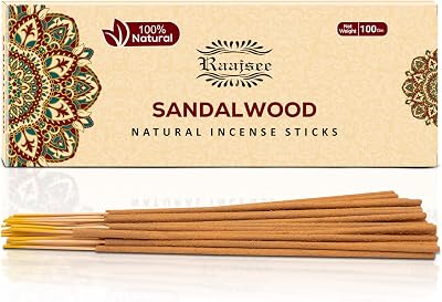 raajsee Sandalwood Incense Sticks 100g - 100% Pure Natural Hand Rolled