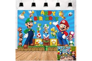 TONGTAI Super Mario Gold Coin Video Game Happy Birthday Theme Photography Backdrops 5x3ft Children Boys Birthday Party Decor Supplies Cake Table Decor Kids Shoot Photo Backgrounds Props Vinyl