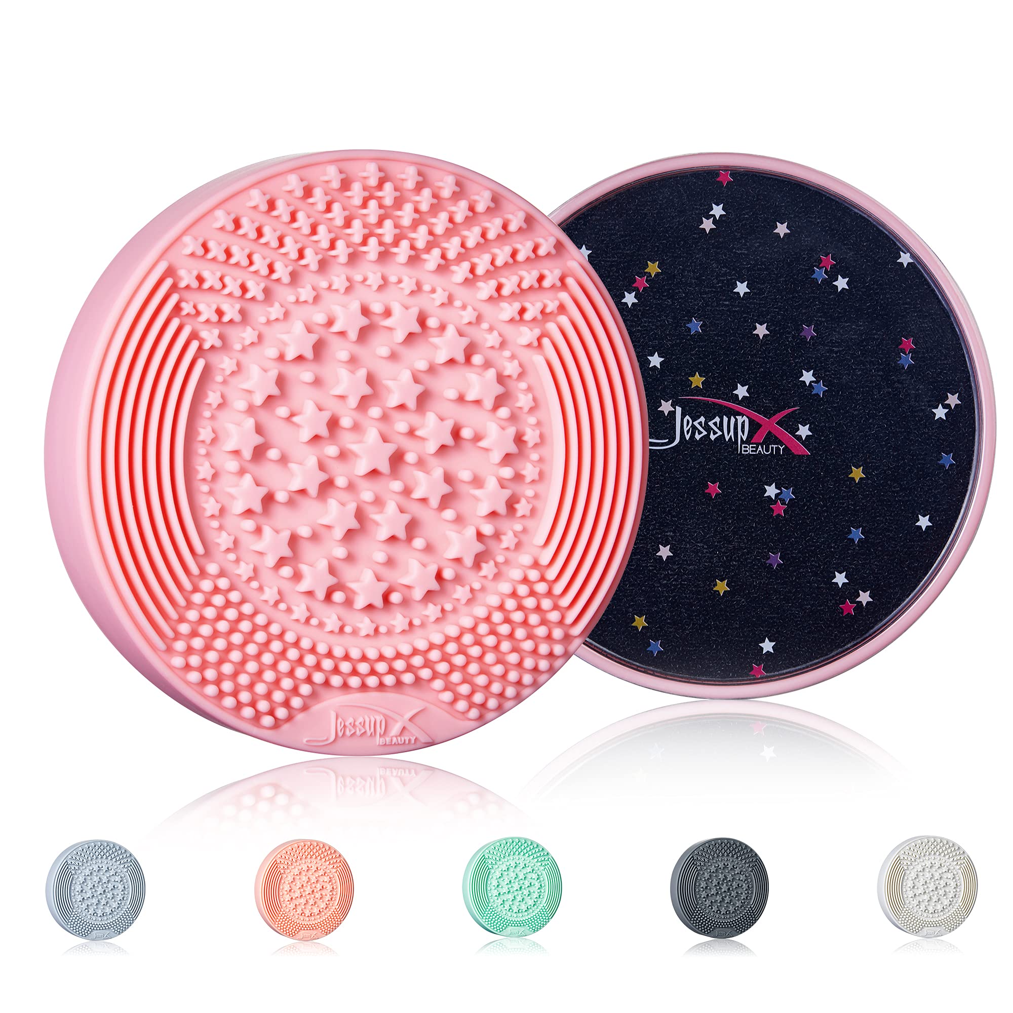 Jessup Makeup Brush Cleaner with Color Removal Silicone Sponge Deep Cleansing Pad Washing Tool Rubber Mat 2-IN-1 Wet & Dry Box A005