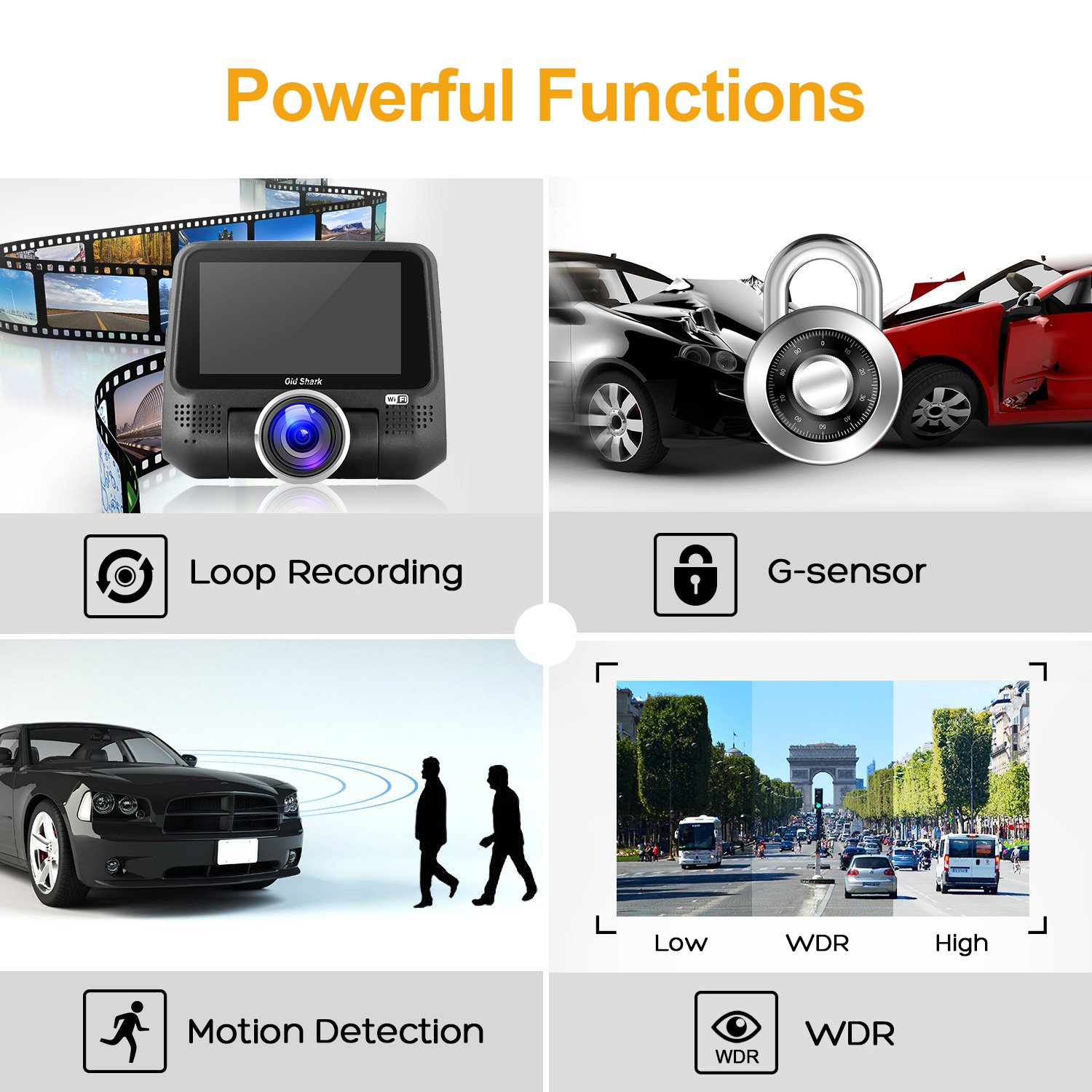 OldShark G15 Dash Cam with WiFi (Free 16GB SD Card),1080P Full HD in Car DVR 220 Degree Wide Angle 3\