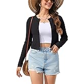 BeautyNee Women's Long Sleeve Cropped Cardigan Sweaters Crewneck Knit Shrugs Solid Button Down Shrugs for Dresses