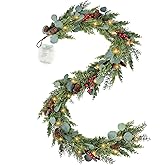 6ft Christmas Garland with Lights Artificial Cedar Cypress Garland with Pine Cones Garland for Home Fireplace Wall Indoor Outdoor Holiday Party Decoration