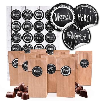96 Kleine Braune Merci Danke Franzosisch Papiertuten Kraftpapier