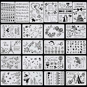 22 Pcs Plastic Drawing Stencils Painting Templates Set for Kids,DIY Scrapbook,Painting Craft,Bullet Journal (10.2 X 7.1 inch)