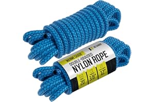 DC CARGO MALL Boat Dock Lines (2 Pack) 3/8 X 20' Double Braided Boat Ropes for Docking with 12" Eyelet. Marine Grade Nylon Material & Damage Resistant Line Fibers for Secure Docking
