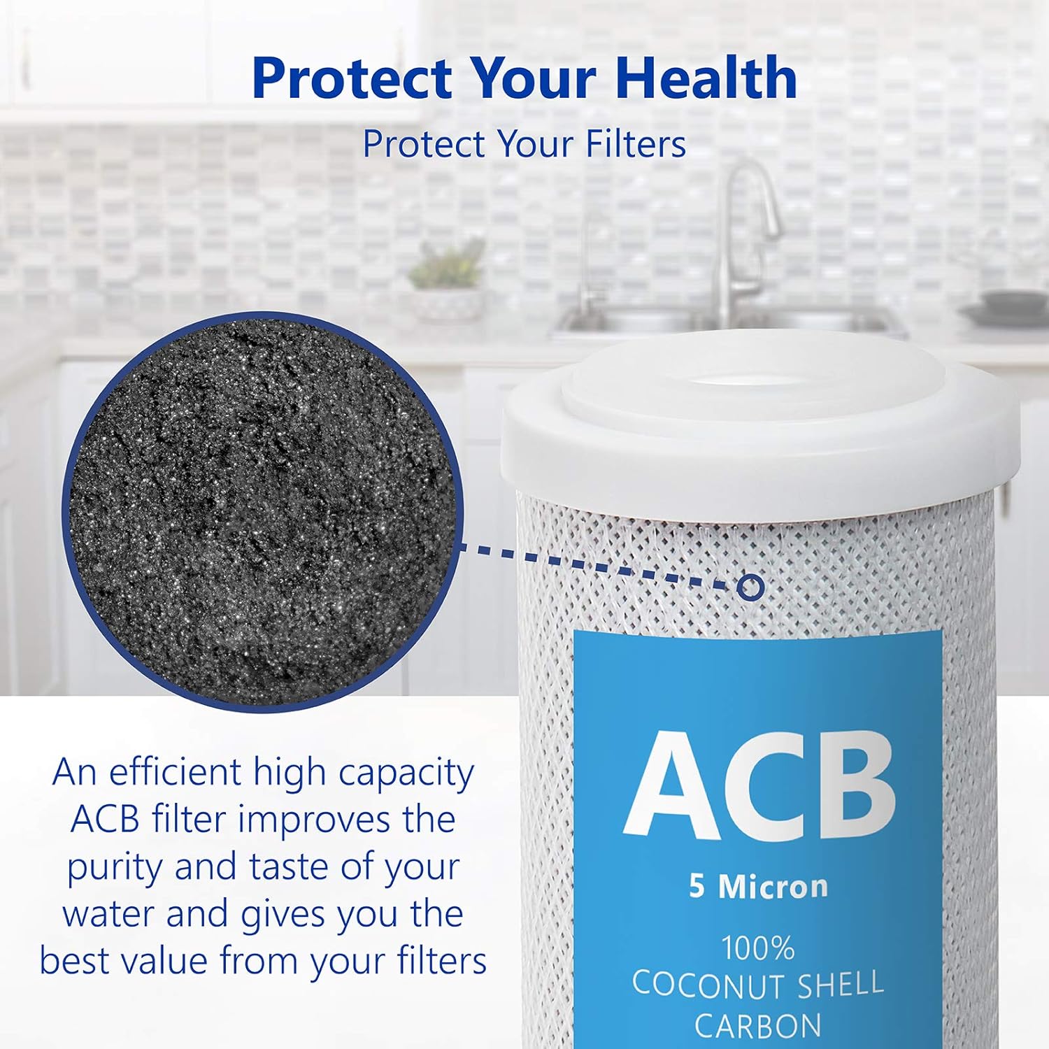 10 Pack Activated Carbon Block ACB Water Filter Replacement – 5 Micron, 10 inch Filter – Under Sink and Reverse Osmosis System: Home Improvement