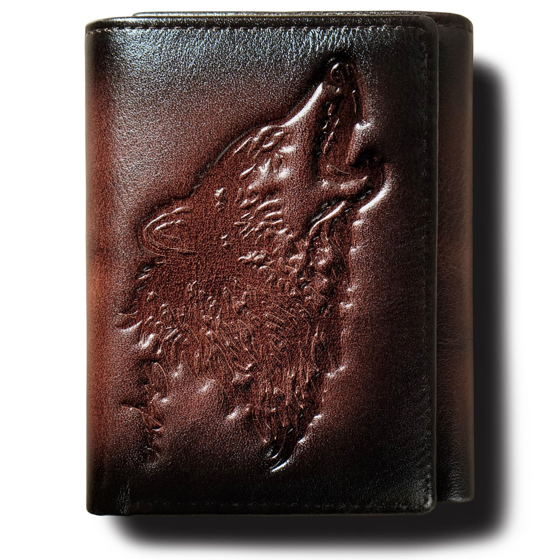 Skneephate Men's Leather Bifold Wallet - Wolf Engraved Vintage Style, RFID Blocking, Gift For Him - View #9