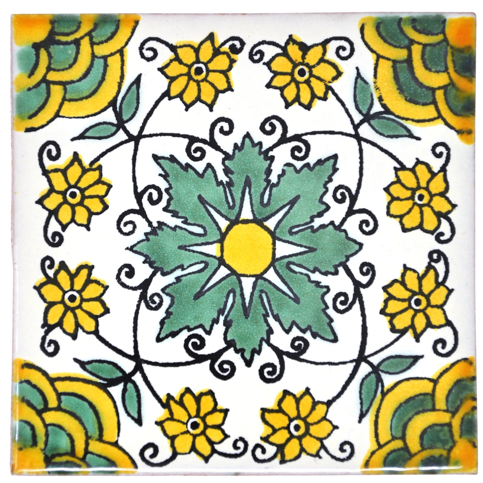 Tumia LAC Handmade Mexican Talavera Tile - Authentic Style Xavier Ceramic Tiles for Crafts, Backsplashes and Home Improvement - 10 Pack