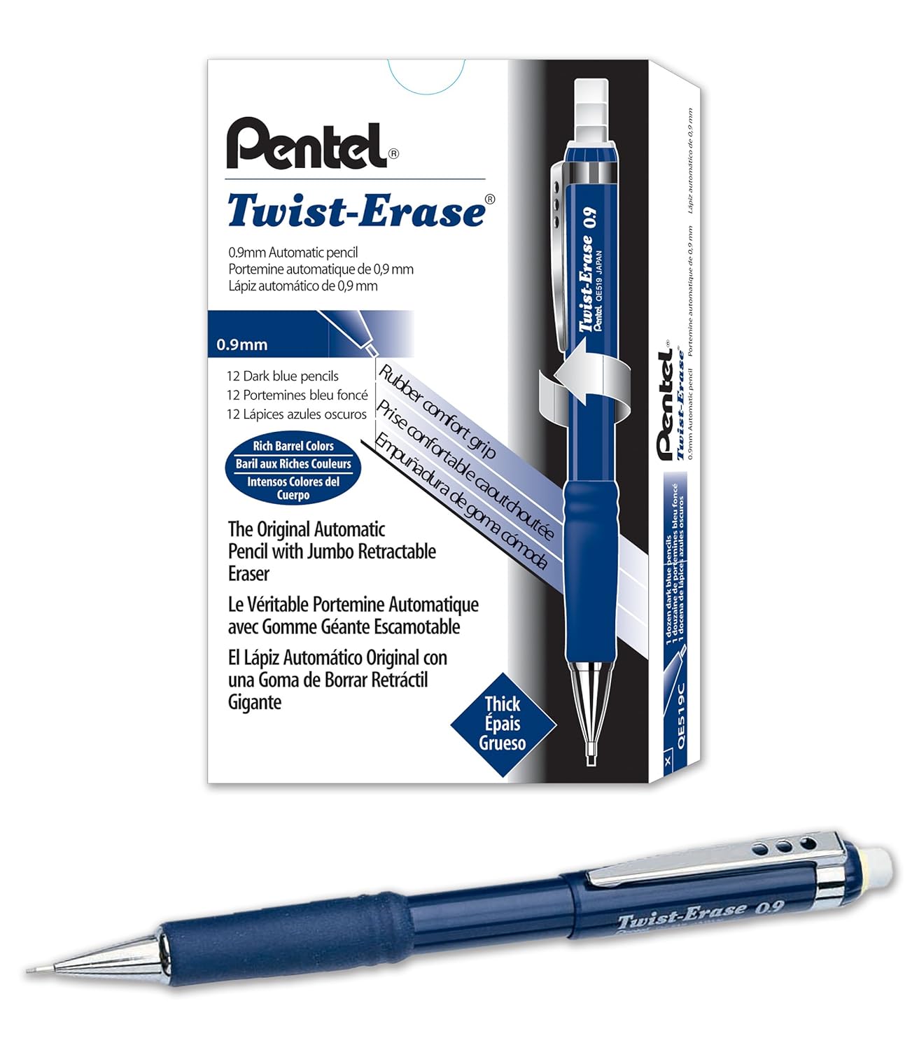 Pentel TwistErase III Mechanical Pencil (0.9mm) Blue Barrel, 12 Pack