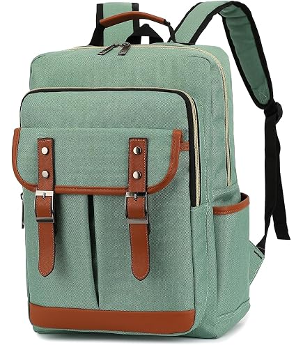 Mancio Vintage Laptop Backpack with USB Charging Port, Slim Tear Resistant Business Backpack for Travelling, College, Casual Daypacks for Men,Women, Fits up to 15.6Inch Notebook, Green : Electronics