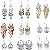 Ornaland 9 Pairs 9 Style Long Beaded Tassel Dangle Earrings Chandelier Coin Dangle Earrings Vintage Jewelry Gifts for Women