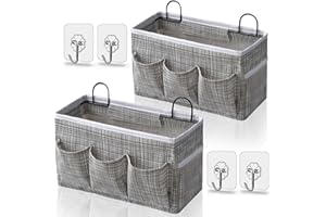 Kanrichu 2pcs 3-pockets Large Wall Hanging Organizer Bag, Linen Fabric Door Hanging Storage Baskets with Pockets, Waterproof Bin for Kitchen, Bedroom, Office, RV Camper (3-pocket-Stripe)