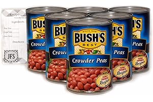 JFS GROCERY Crowder Peas by Bush's Best, 6-15 Oz Cans Bundled with a JFS Recipe Card