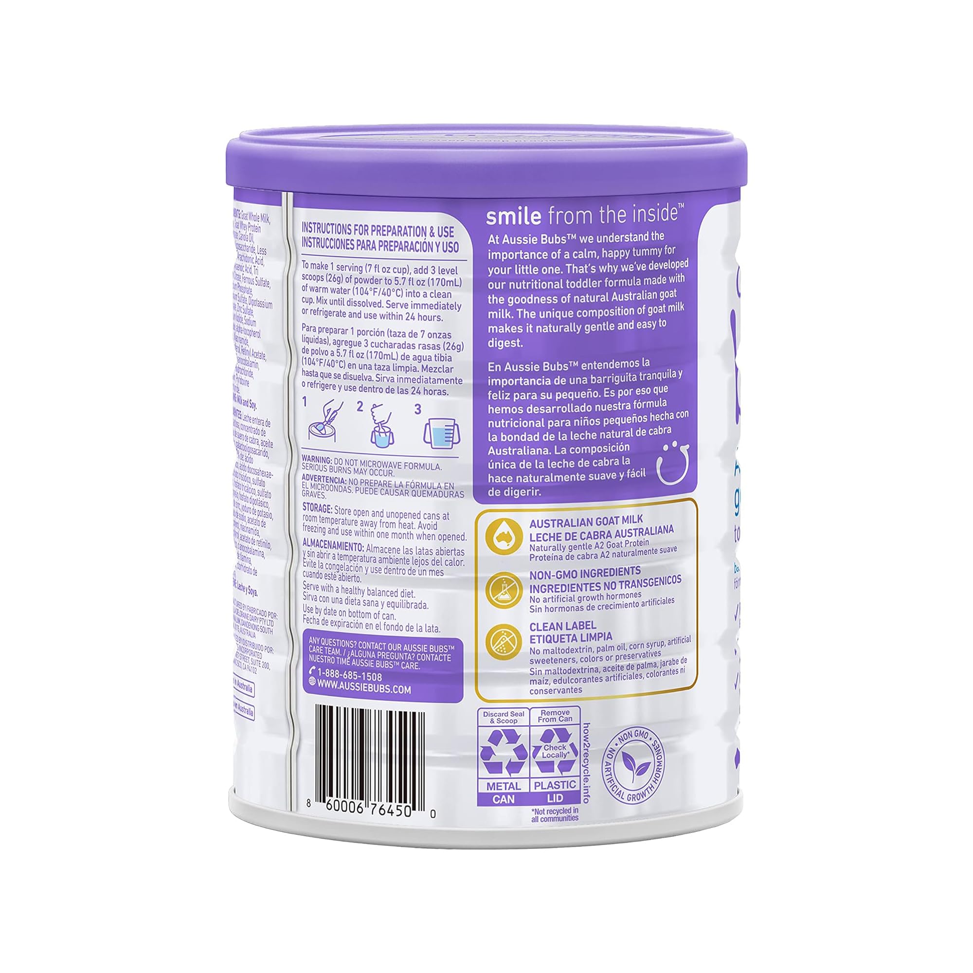 Aussie Bubs Australian Goat Milk-Based Toddler Formula, For Kids 12-36 months, Made with Fresh Goat Milk, 28.2 oz