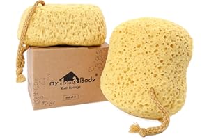 myHomeBody Bath Sponge, Foam Loofah, Body Scrubber for Bathing, Exfoliating Shower Pouf for Shower – Large Size, Lots of Lather, Curvy, 2 Pack
