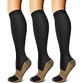 FEYHAY Copper Compression Socks (3 Pairs) 15-20 mmHg Circulation is Best Athletic & Daily for Men & Women, Running, Climbing