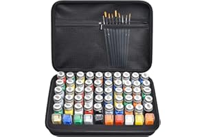 ALKOO Model Paint Storage Case for Testors Paint Set, Paints Organizer Carrying Bag Holds 60 Bottles with 9 Fine Detail Miniatures Brushes, Enamel Container, Drawing Ink Holder- Box Only (Black)