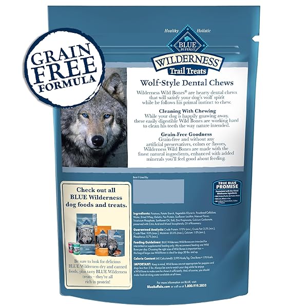BLUE BUFFALO WILDERNESS WILD BONES GRAIN-FREE DENTAL CHEWS DOG TREATS, MINI, 10-OZ BAG